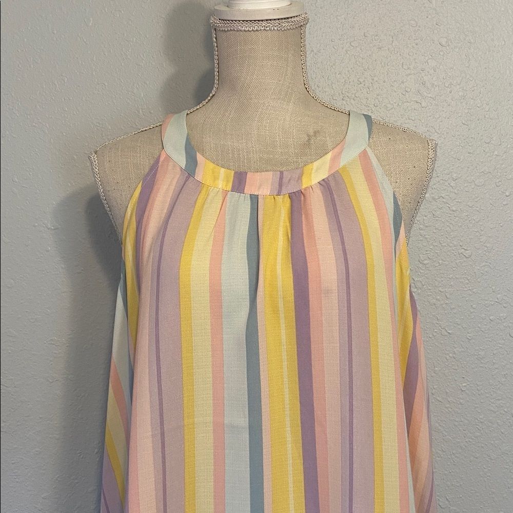 Torrid Multicolor Pastel Stripe Gauze Goddess Neck Tank Blouse Size 0 - Picture 2 of 8